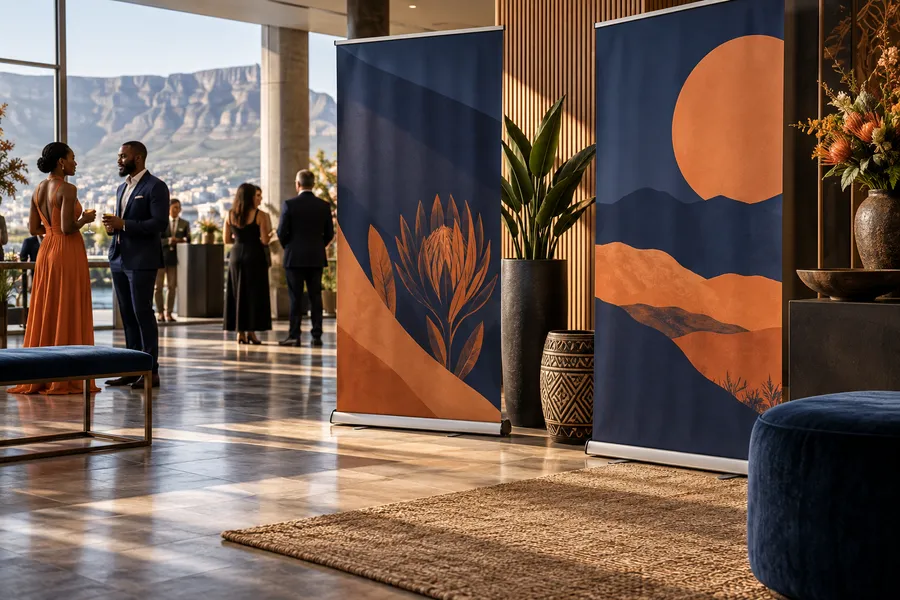 Illustrative banner printing and event displays arrangement